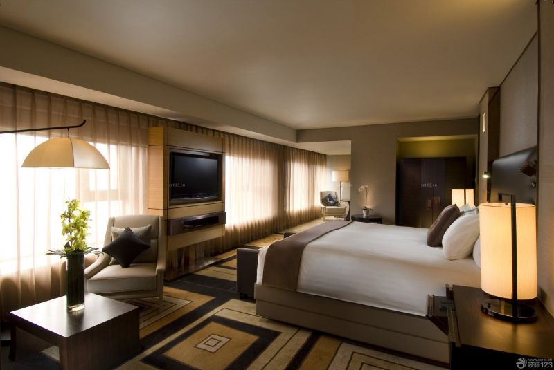 酒店房间纯色窗帘装修效果图片欣赏