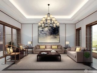 简约新中式客厅沙发背景墙装修效果图欣赏