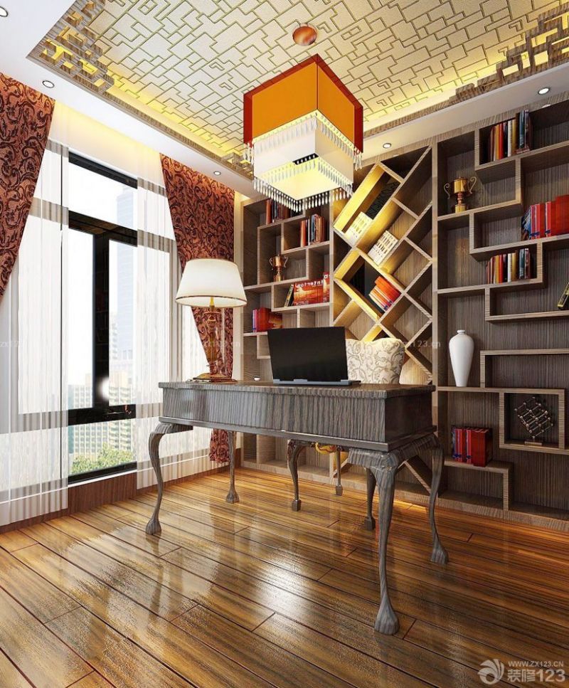 2023中式别墅装修风格书房设计效果图片