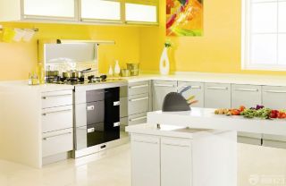 敞开式厨房黄色墙面装修效果图2023款