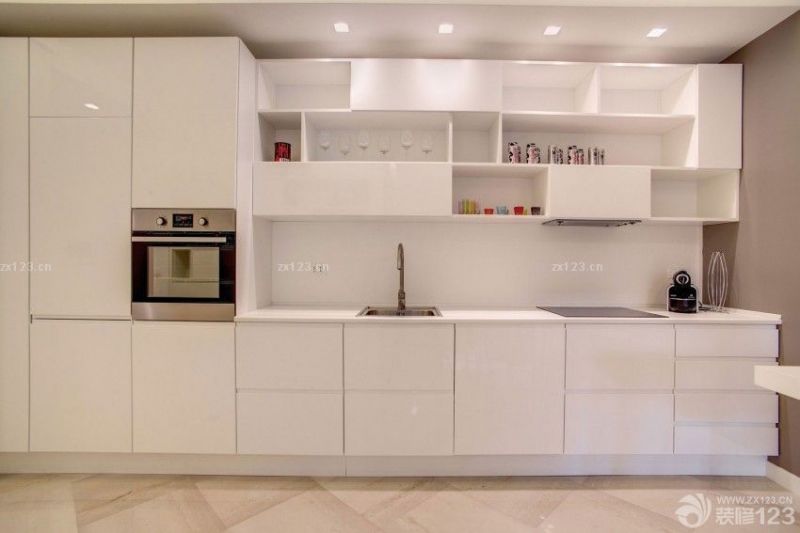开放式厨房白色橱柜装修设计图片效果