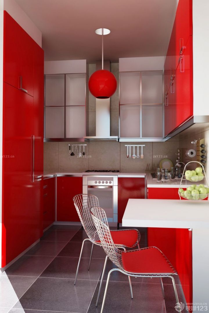 绚丽50多平米小户型房屋红色橱柜装修设计图