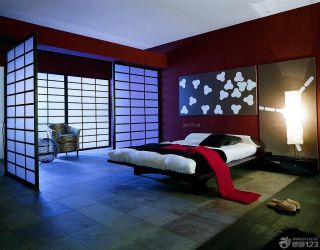 现代日式卧室床头背景墙装修效果图片