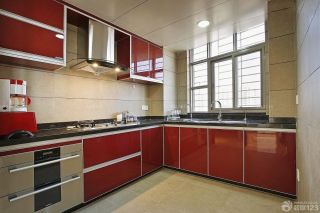厨房红色橱柜小户型装修效果图大全2023图片