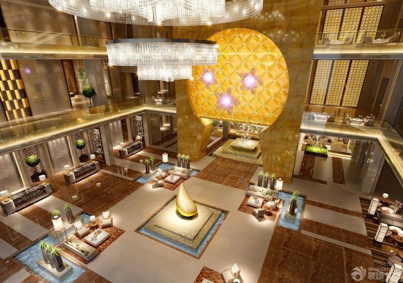 2023酒店公寓大厅水晶吊灯效果图片