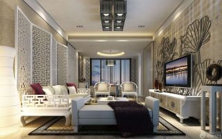 2023新中式客厅瓷砖背景墙装修效果图