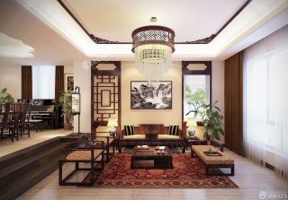 中式家居错层客厅装修效果图2023