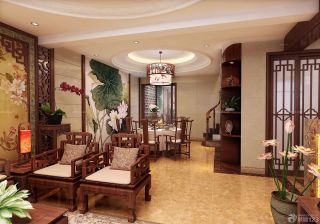 中式别墅客厅餐厅装修效果图2023
