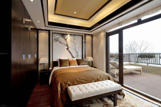 中式家居主卧室带阳台装修效果图2023