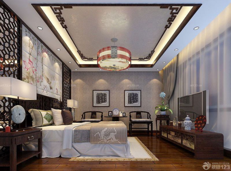 中式卧室装潢设计效果图2023