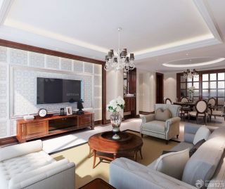 美式家装客厅布艺沙发装修效果图片大全2023