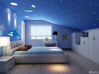 阁楼儿童房卧室墙绘装修效果图片