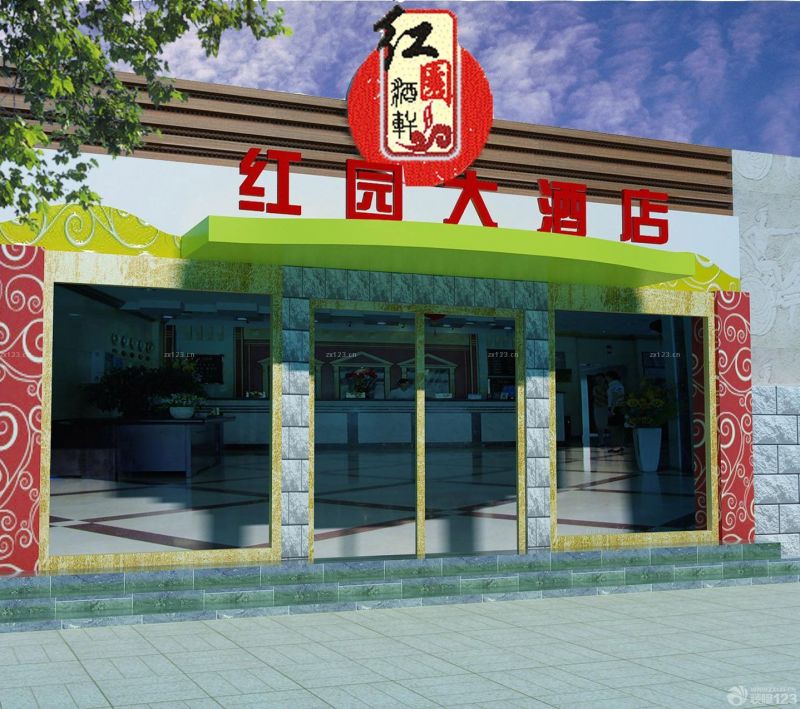 小型酒店大门设计效果图2023 