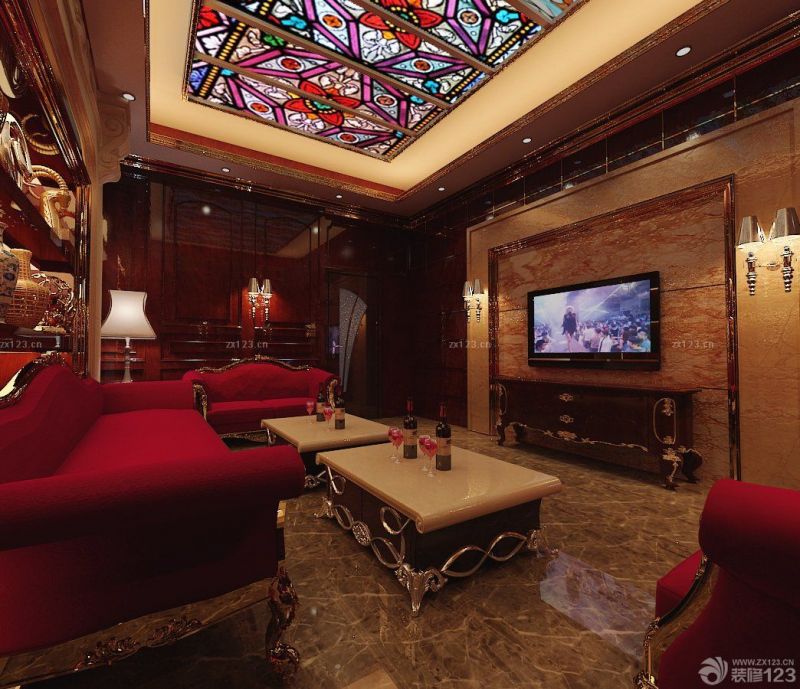 欧式ktv包房大理石电视背景墙装修效果图2025图片