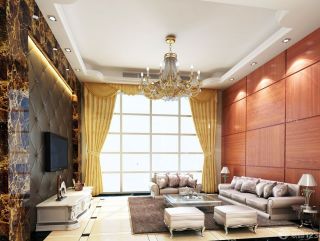 简约欧式客厅黄色窗帘装修效果图片