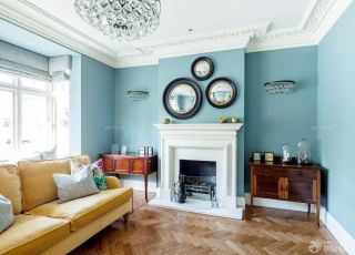 家庭客厅蓝色墙面装修效果图大全2023图片