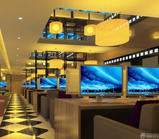 2023大型网吧电脑桌室内设计装修图