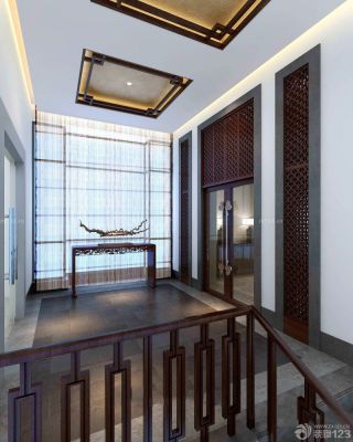 新中式别墅阁楼楼梯间设计装修图