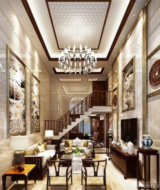 别墅室内设计客厅装修效果图大全2023图片中式