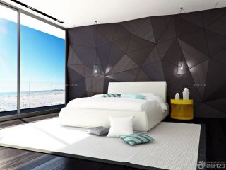 现代主卧床头艺术背景墙装修设计效果图