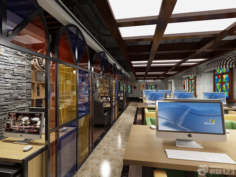 2025大型网吧室内玻璃隔断装修效果图片