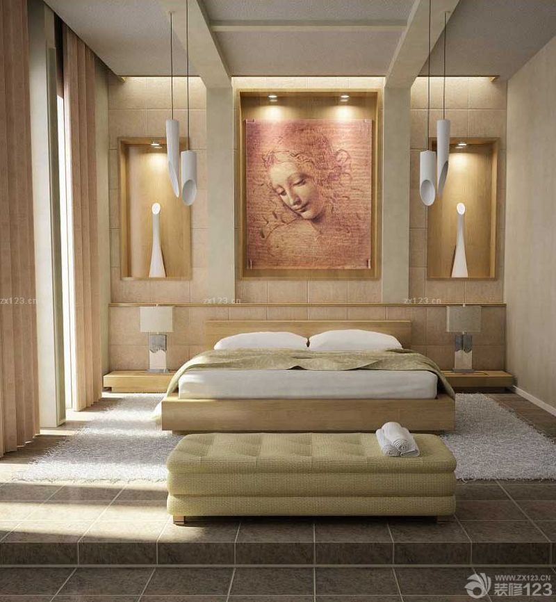 120平三室两厅2卫欧式卧室装饰画装修效果图片欣赏