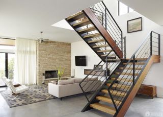 现代别墅室内铁艺楼梯扶手装修效果图片