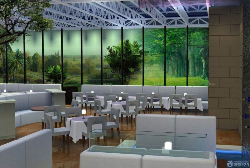 餐厅店面轻钢龙骨石膏板吊顶设计装修效果图片