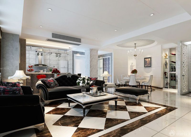 好看的客厅拼花地砖装修效果图