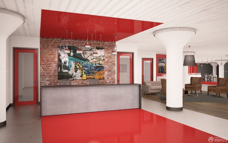 红色公司背景墙装饰画装修效果图片
