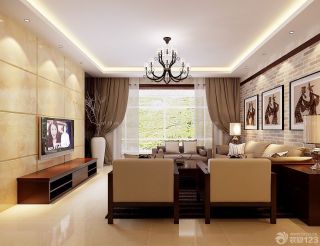 现代中式客厅装修效果图大全2023图片 客厅布艺窗帘