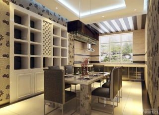现代别墅设计厨房与餐厅装修效果图