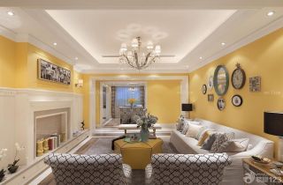 时尚客厅黄色墙面装修设计效果图
