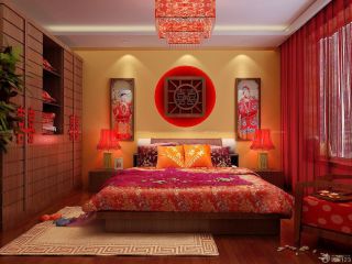 现代中式风格婚房卧室布置效果图