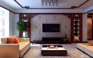中式风格客厅电视墙设计效果图