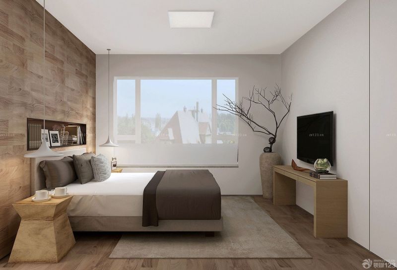 简欧式卧室木质背景墙装修效果图片