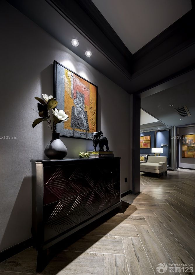 现代时尚灰色木地板装修效果图片