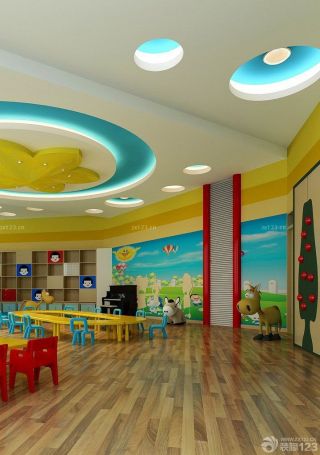 武汉幼儿园室内浅褐色木地板装修效果图片