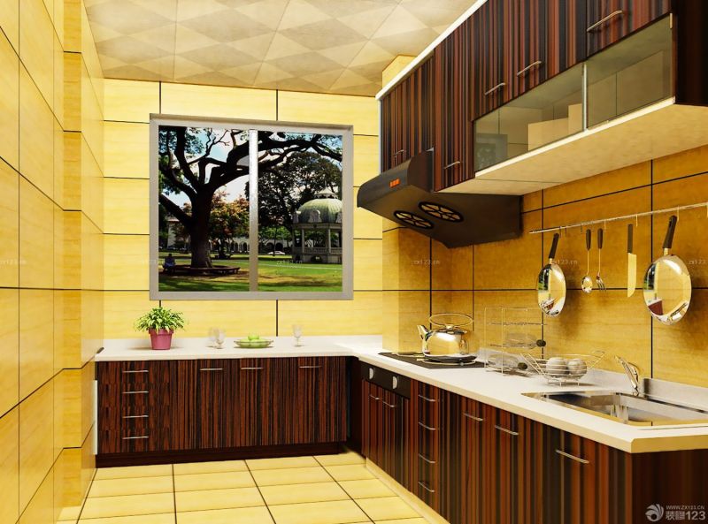樱花整体厨房黄色墙面装修效果图片