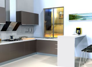 现代室内u型厨房装饰装修效果图