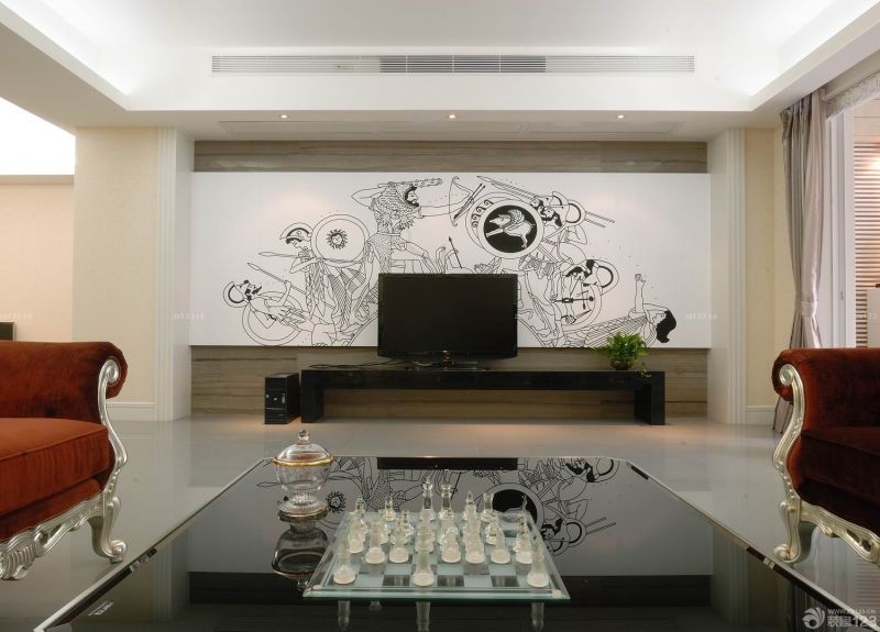现代欧式混搭风格电视背景墙壁纸设计图片