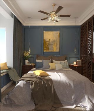现代美式卧室背景墙装修效果图