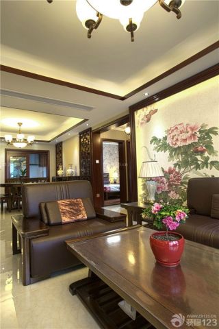 新中式客厅沙发背景墙装修样板间图片