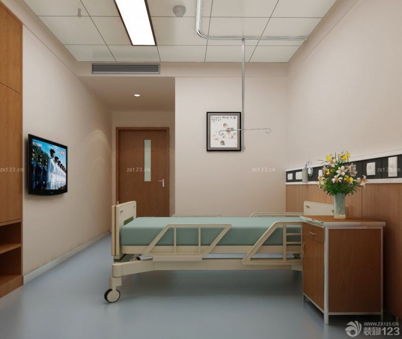 医院单人病房纯色壁纸装修效果图片