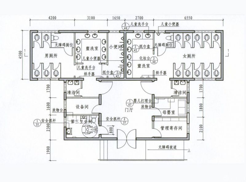 后现代设计风格公共厕所cad平面图