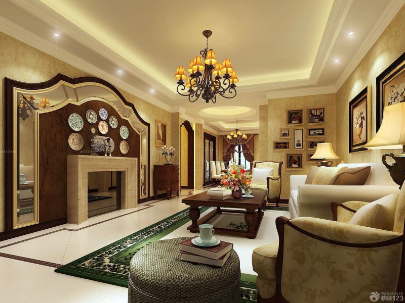 古典别墅室内电视背景墙装修设计图片