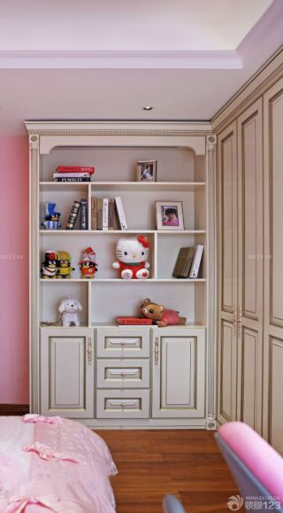 粉色儿童房书柜设计图片