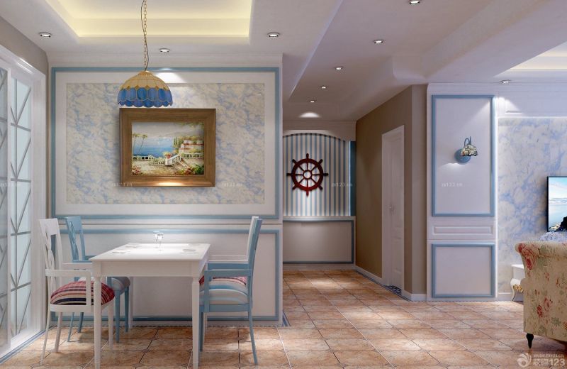 地中海餐厅风格背景墙效果图