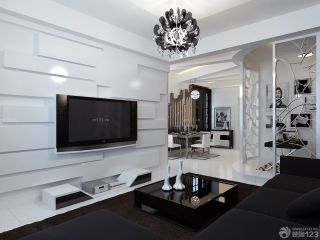 黑白风格90平方米的房子客厅装修图片