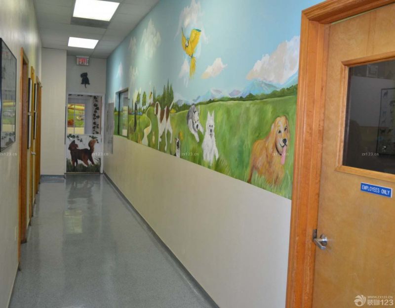 儿童医院过道背景墙装修案例图片 